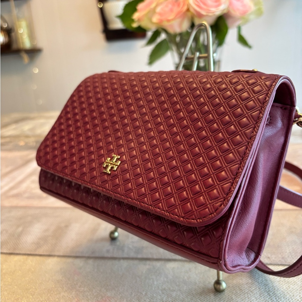Tory Burch Quilted Maroon Marion Shoulder Bag
